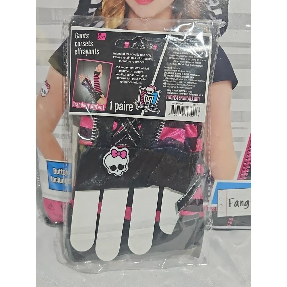 MONSTER HIGH FANGTASTIC HOODIE ZIP VEST BLACK COSTUME With GLOVES CHILD M 8-10 - Picture 3 of 9